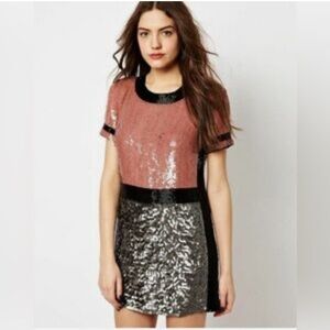 French Connection T-Shelly Sequin Color Block Cocktail Formal Dress Size 0